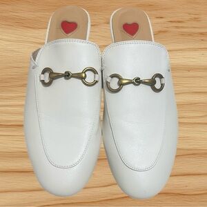 Women’s Vero Cuoio Genuine Leather White Low Heel Slip-on Mule Loafers - Size 8